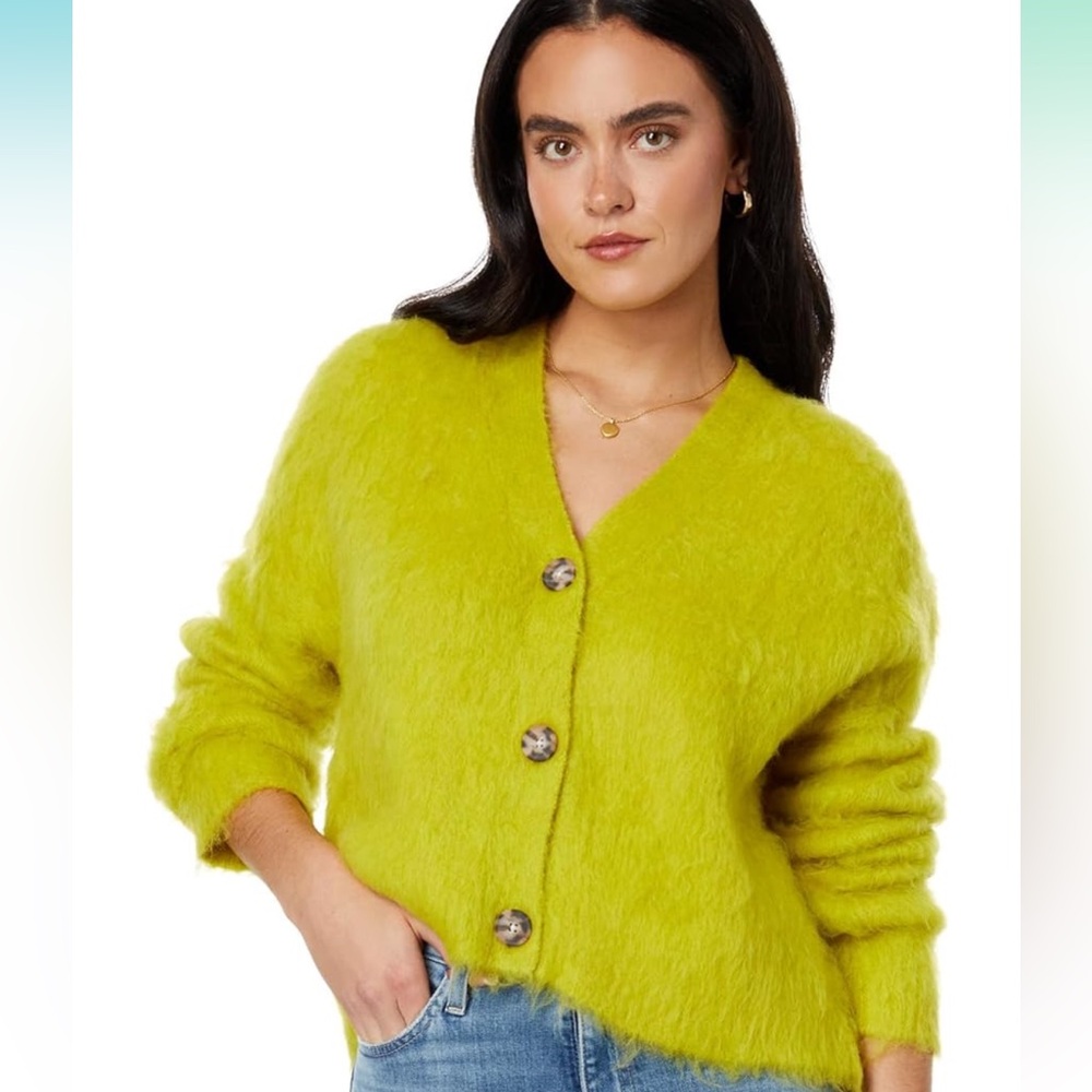 Chartreuse Madewell Brushed V-Neck Cardigan Sweater size Xs